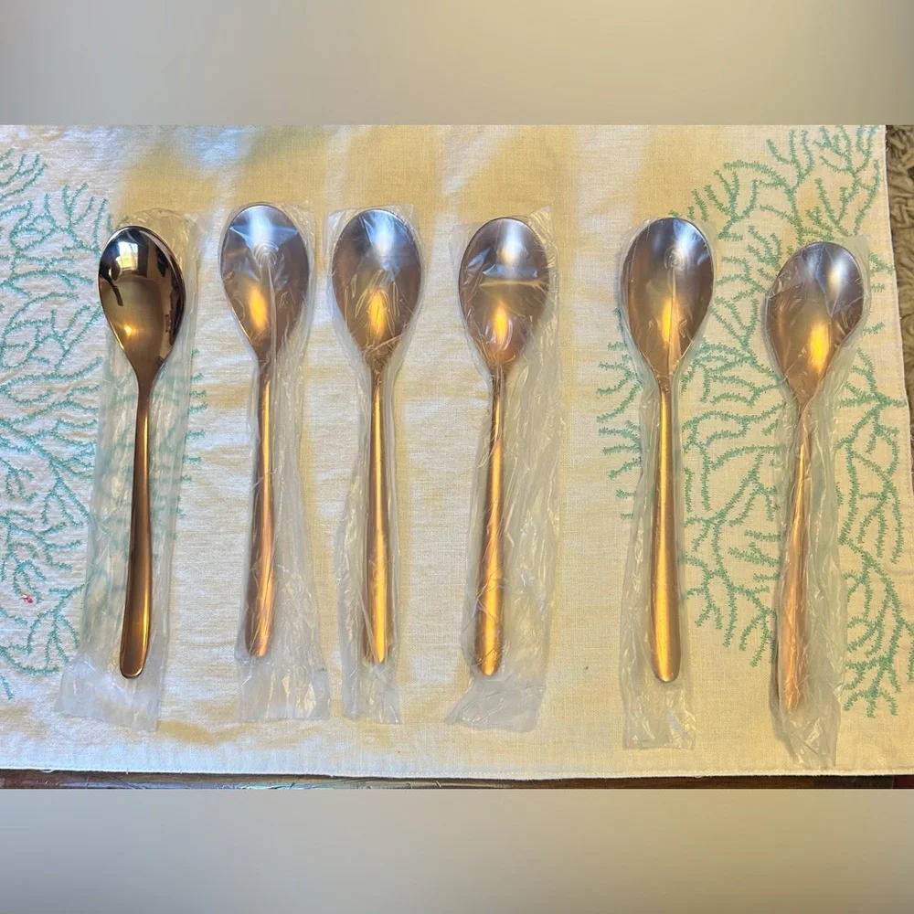 Sleek Rose Gold Hued Stainless Steel Flatware Spoon Set (6 piece)